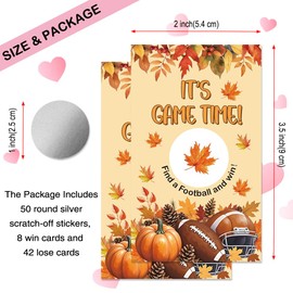 THEBESTU 50 Pcs It's Game Time Autumn Football Themed Scratch off Game Cards, Football Scratch Card for Baby Shower, Birthday Party, Lottery Activity Group Games, Gifts for Football Lovers