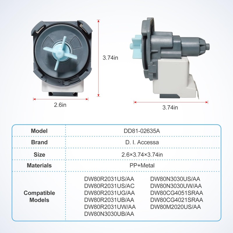 DD81-02635A B20-3A01 Dishwasher Drain Pump Assembly D.I.Accessa Original Equipment Manufacturer(OEM)