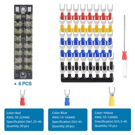 73Pcs(6Sets) Terminal Block Set, 6Pcs 8 Positions 600V 15A Dual Row Screw Terminal Strip Block + 6Pcs Pre-Insulated Terminals Barrier Strip + 60Pcs Insulated Fork Wire Connector by CGele…