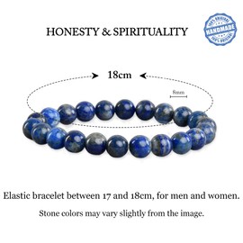 VERTIGE LAPIS-LAZULI Lithotherapy Bracelet, 8mm Mineral Stones, Source of Psychic and Physical Well-being, Brings HONESTY, RIGHTEOUSNESS, HARMONY, and SPIRITUALITY, Women's/Men's Bracelet