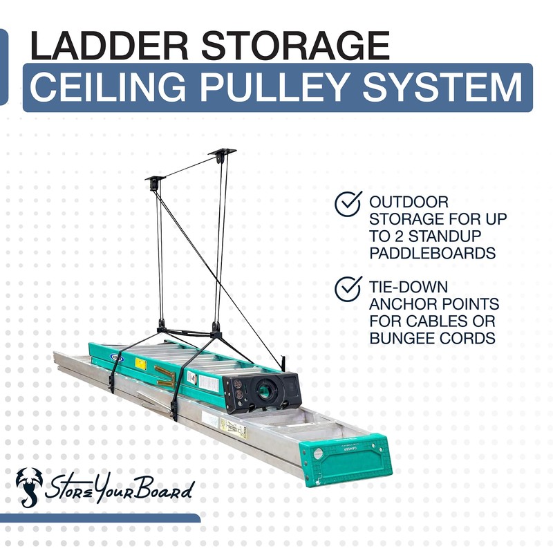 StoreYourBoard Ladder Storage Ceiling Pulley System, Garage Mount Hoist, Heavy