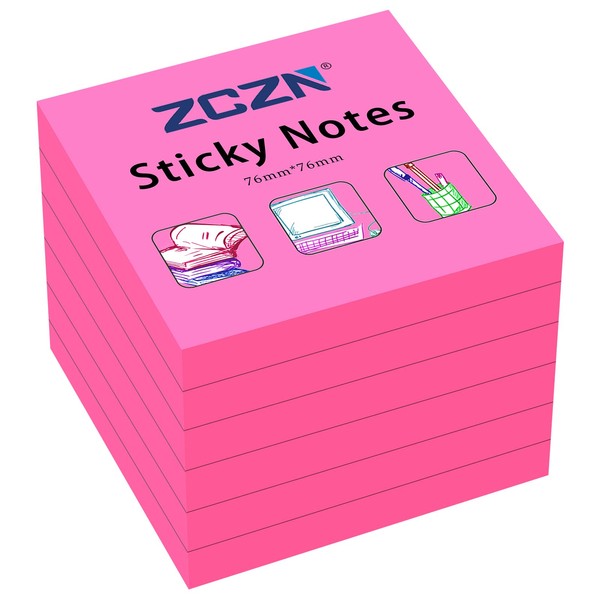 ZCZN Sticky Notes 76 x 76 mm, 6 Pads, 80