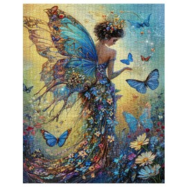 Tucocoo Beautiful Pixie Fairy Jigsaw Puzzles for Adults 1000 Pieces, Blue Butterfly Elf Art Jigsaw Puzzle 20 x 27 Inch Colorful DIY Puzzles for Home Decoration, Family Puzzle Perfect for Game Nights