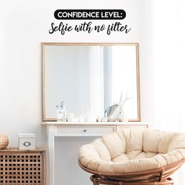 Vinyl Wall Art Decal - Confidence Level: Selfie with No Filter - 10" x 32" - Trendy Inspirational Cute Chic Funny Quote Sticker for Bedroom Closet Bathroom Office Boutique Coffee Shop Decor (Black)