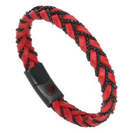 Casisto.J Men's Leather Bracelet Braided Stainless Steel Engraving Nordic Black Red Silver Gold Chain Braided Men's Jewellery with Magnetic Clasp in Jewellery Gift Box, Stainless Steel