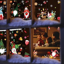 Hiagkmet Christmas Window Clings 9 Sheets, 133 Pieces Christmas Gnome Window Decals Stickers, Removable Christmas Window Decorations Ornaments for Glass Windows Xmas Holiday Home Office Decor
