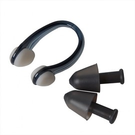 Swimming Nose Clip and Ear Plugs Set Black Set 4ea