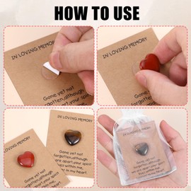 50pcs Celebration of Life Decorations,Memorial Cards for Celebration of Life Ideas Funeral Favors for Guests,Heart Shape Natural Stones Organza Bags for Guests Return Gifts