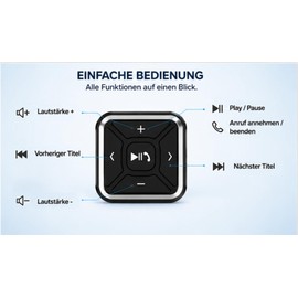 D62CS Bluetooth 5.0 Remote Control for Car - Steering Wheel Media Button with Holder, Music Control and Calling, Compatible with iOS and Android