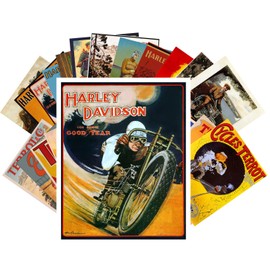 PIXILUV Vintage PostCards 24 pcs Motorbike Vintage Ads Posters Bike Adverts