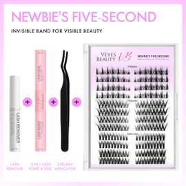 VEYESBEAUTY Lash Clusters Individual Eyelash Extensions Thin & Invisible Band Soft and Lightweight Reusable False Eyelashes for Self-application, 3 DIY Styles Natural Look Manga Wispy Lash Tray