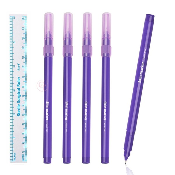 TgoBeauty 5pcs Professional Tattoo Stencil Marking Pen with Paper Ruler