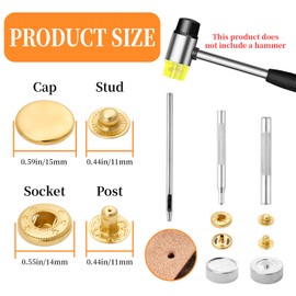 DEVPSISR 20 Set Leather Snap Fasteners Kit, Press Studs with Setter Tools,15mm Metal Snaps Button Kit for Fabric,Clothing Sewing,(Gold)