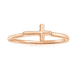 Minimalist Simple Midi Knuckle Thin 1MM Band Stackable Religious Sideways Cross Ring For Teen Yellow 14K Gold Plated .925 Sterling Silver