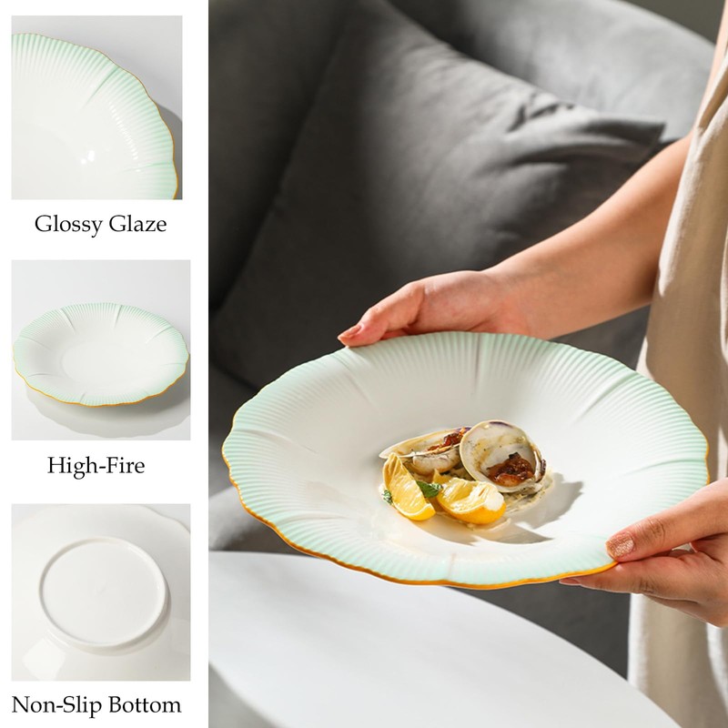 10-Inch Gradient Blue Ceramic Dinner Plate – Elegant Wave-Edge Shallow