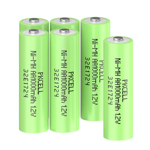 PKCELL Baterías AA recargables, NiMH Double A 1000 mAh 1.2 V, 6 unidades