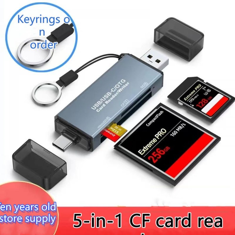 CF/SD/TF Card Reader, Aluminum USB-A and USB C Multi Memory