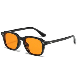 CIKJUK Retro Sunglasses Women Men Square Glasses Vintage Glasses for UV400 Protection Sunglasses, Black/Orange