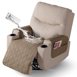 VANSOFY Recliner Chair Covers 100% Waterproof Seat Cover with Arm Reclining Cover Non-Slip Recliner Chair Covers Furniture Protector Washable Slipcover with Pocket for Pets, Dogs(Light Brown, 22")