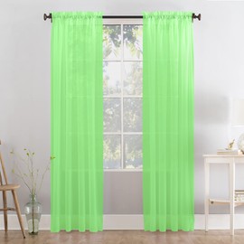 Megachest a pair of 3+7cm slot top sheer lucy voile curtain with tie backs 31 colors 10 sizes (lime, 56" wideX36 drop(W142cmXH91.5cm))