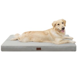 Dog Bed Mats for Large Big Dogs - Orthopedic Dog Pet Bed Thick Egg Foam Crate, Removable Washable Cover, Non-Slip Bottom Durable Dog Crate Bed Mat (Light Grey, XXXL(54''x42''x4''))