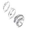JOERICA 3 Pcs Silver Adjustable Open Rings Women Feather Thumb
