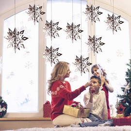 DERAYEE 12PCS 3D Snowflake Hanging Decorations with String for Christmas Winter Holiday New Year Party Home Supplies