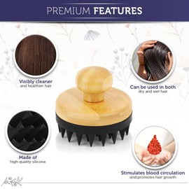 INTER-ESQUE Scalp Massager - Scalp Massage Brush - Head Massage Brush - Shampoo Brush Made of Bamboo (Black)