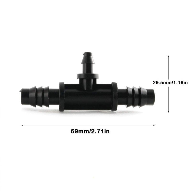 E-outstanding Tee Barbed Connector 10PCS Black 3/8 Inch to 1/4