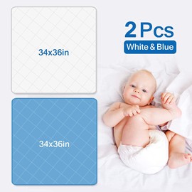 Incontinence Bed Pads Washable 34'' x 36''(2 Pack), Waterproof Incontinence Bed Pads for Kids & Adults, Reusable Bed Pad Protector, Waterproof Bed Pad, Blue