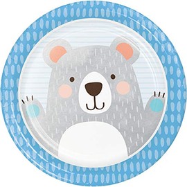Club Pack of 96 Blue and Gray Bear Party Round Dinner Plates 8.75"
