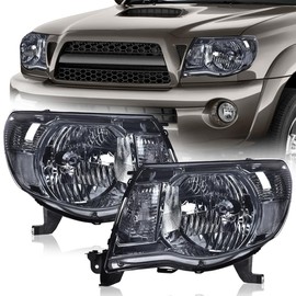 ALLGOOD Headlights Assembly Compatible with Toyota Tacoma 2005 2006 2007 2008 2009 2010 2011 Bumper Front Headlamp Smoke lens Chrome Housing Clear Reflector