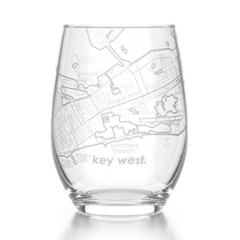 Well Told Engraved Key West Florida Map Stemless Wine Glass, Etched Wine Glass (15 oz, Clear) City Map Wine Glass, Custom Wine Glass, Gifts for Wine Lovers