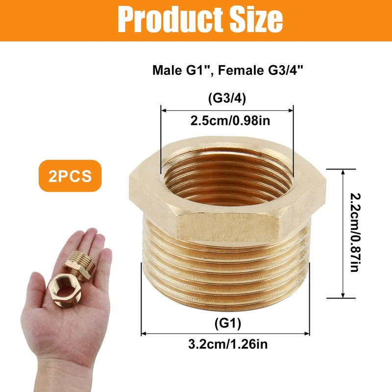 2 Stück Brass Reducer Reduzierung 1 Zoll Auf 3/4 Zoll,