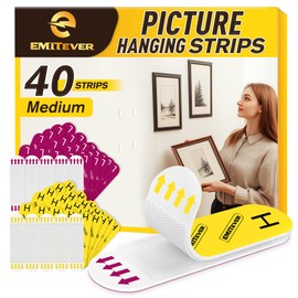 EMITEVER Picture Hanging Strips Heavy Duty, Damage Free Picture Hangers for Walls, Picture Hanging Kit, Hanging Hooks Without Nails, Medium Adhesive Wall Strips for Poster Sticky 20-Pairs (40 Strips)