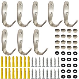 JXPXJMY Pack of 8 Stainless Steel Two Hole Coat and Hat Hooks, Coat Hooks, Wall Mounted, Door Hooks with Accessories for Coats, Hats, Belts, Ties, Towels and Other Items