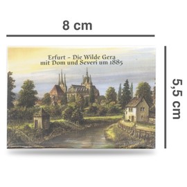 Valdeig Fridge Magnet 'Alt Erfurt', The Wild Gera with Cathedral and Severi around 1885, Picture Magnet 8 x 5.5 cm, Souvenir Germany, Fridge Magnets, Kitchen Magnet, for Magnetic Board