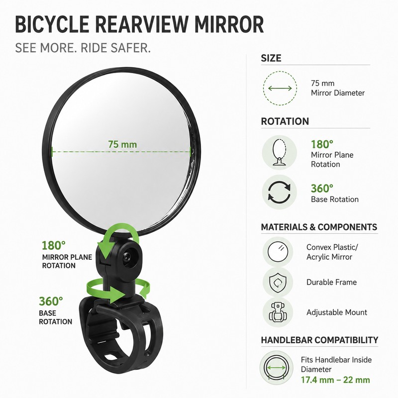 Bicycle Rearview Mirror for Safer Riding – 360° Adjustable Convex