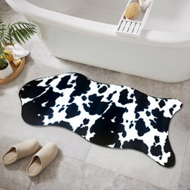 YULUOSHA Cow Cute Bath Mat, Faux Rabbit Fur Non-Slip Shaggy Water Absorbent Microfibre Soft Fluffy Bathroom Rugs (Black, 60 x 120 cm)