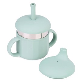 MYCOKI SP Baby Sippy Cup, Silicone Training Stainless Steel Kid Cups, Break Resistant Straw Lid Cup for Infants 6-12 Month Toddlers and 1-3 Year Kids, 7.4 Oz Water Drinking Cup (Green, 1pc)