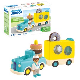 PLAYMOBIL Junior 71702 Crazy Donut Truck with Stacking and Sorting Function, Includes Four Coloured Doughnuts, Sustainable Toy Made of Plant-Based Plastics, for Children from 1 Year