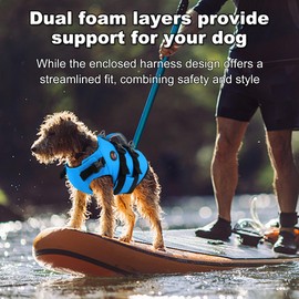 Dogcheer Dog Harness Life Jacket, High Buoyancy Neoprene Dog Life Vest for Swimming Boating, Adjustable Puppy Swim Vest Reflective Pet Float Vest for Small Medium Large Dogs - Blue, L