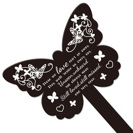 GLOBLELAND Butterfly Shaped Love Won't Go Away Garden Stake Memorial Remembrance Plaque Stake for Cemetery Acrylic Grave Stake Waterproof Sympathy Garden Stake for Yard Grave Cemetery