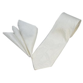 MICHIKO LONDON Formal Necktie & Pocket Square Set, Michiko Longdon Brand Silk Necktie, Made in Japan, Wedding (White, W3, Paisely), white