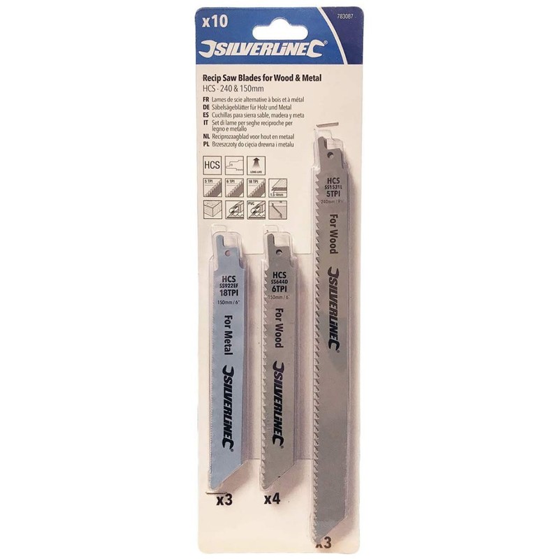 Silverline 783087 Recip Saw Blades for Wood and Metal 10pce