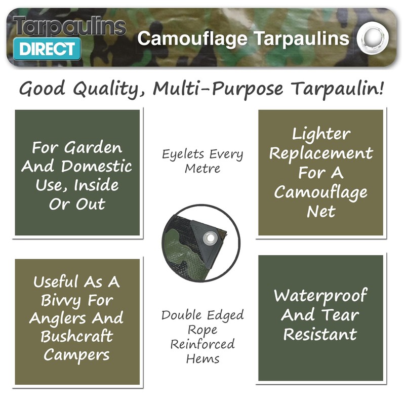 Camouflage Tarpaulin 1.8m x 1.2m 80gsm Tarp Waterproof Sheet for