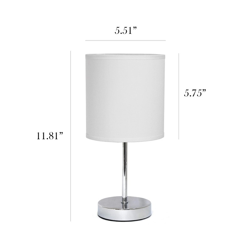 Simple Designs LT2007-WHT Chrome Mini Basic Table Lamp with Fabric
