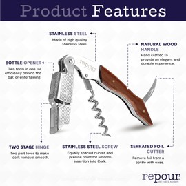 Repour Wine Essentials Combo Pack – Premium Corkscrew & Wine Saver | Manual Wine Key Removes Corks Easily, Wine Stopper Preserves Wine Easily|Perfect for Wine Lovers and Enthusiasts (Rosewood 4 Pack)