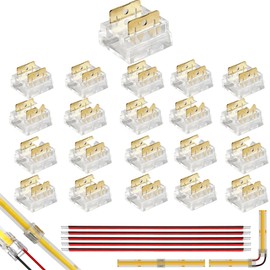 Clearhill 8mm 2Pin 20 Packs Press-in Assembly COB Led Strip Connectors,Ultra Slim,Strip to Strip OR Strip to Wire Connectors for Single Color 5V/12V/24V Light Strips,Transparent Terminal.