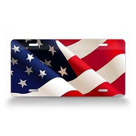 Wavy American Flag HD License Plate Patriotic Waving USA Flag Auto Tag